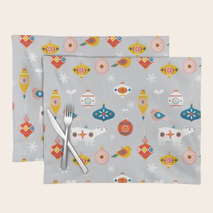 Christmas Vintage Decorations With Bear And Bird Placemat
