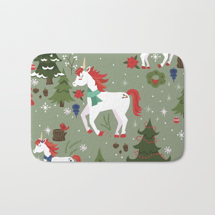 Christmas Winter Unicorn Pattern Bath Mat