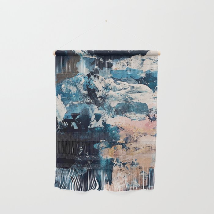 Sweetly: A Bohemian, Abstract Work On Paper In Blue, Pink, White, And Gold Wall Hanging