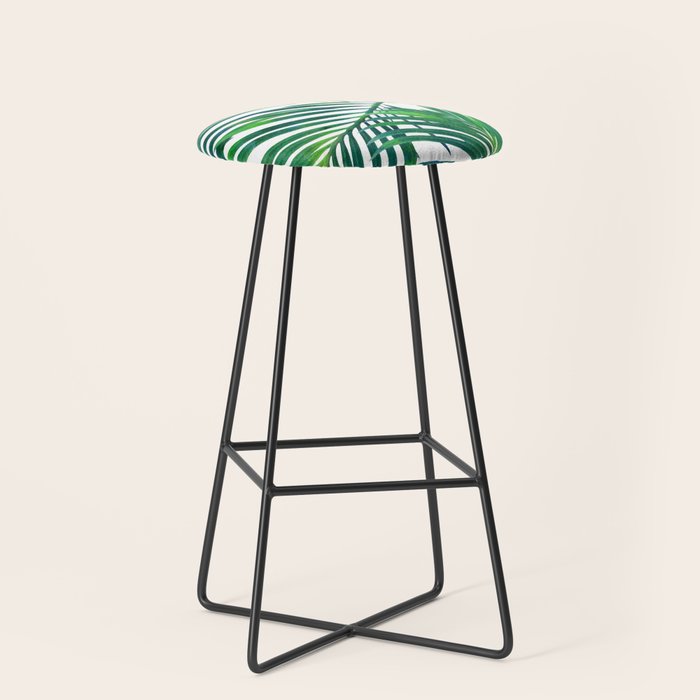 Palm Paradise, Tropical Leaves, Beachy Watercolor Painting, Minimal Nature Botanical Illustration Stool