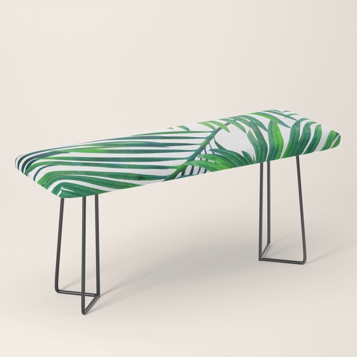 Palm Paradise, Tropical Leaves, Beachy Watercolor Painting, Minimal Nature Botanical Illustration Bench