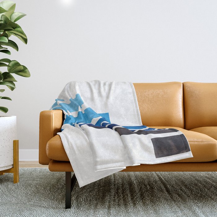 Prussian Blue Midcentury Modern Minimalist Staggered Stripes Rectangle Geometric Aztec Pattern Water Throw Blanket
