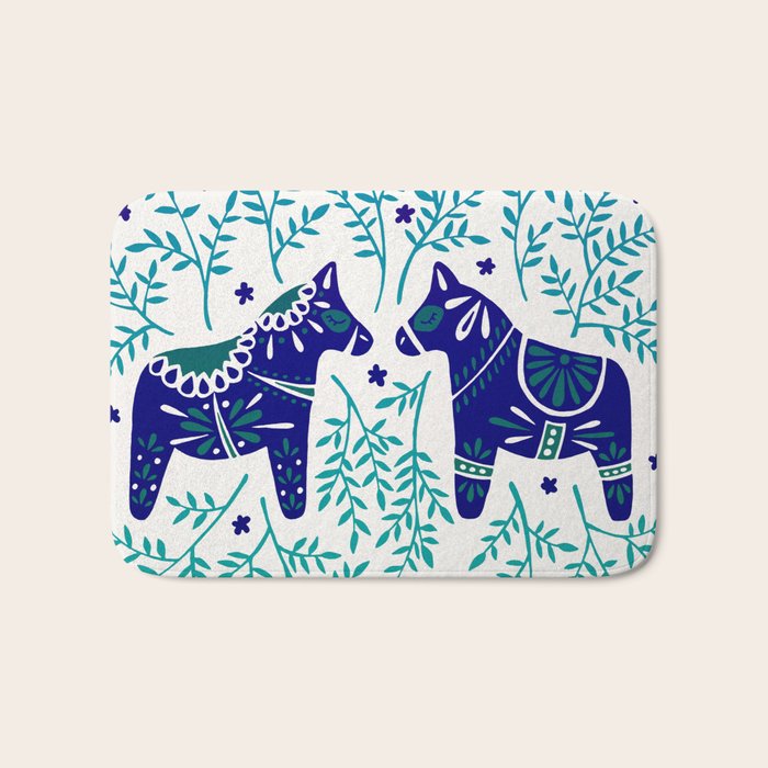 Swedish Dala Horses - Navy & Blue Palette Bath Mat