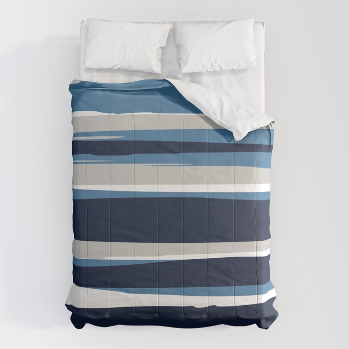 Ocean Beach Striped Landscape, Navy, Blue, Gray Comforter