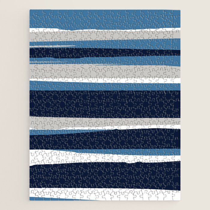 Ocean Beach Striped Landscape, Navy, Blue, Gray Jigsaw Puzzle