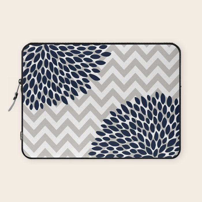 Chevron Floral Modern Navy And Grey Laptop Sleeve