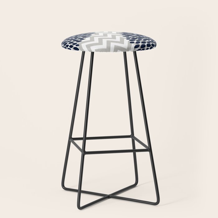 Chevron Floral Modern Navy And Grey Stool