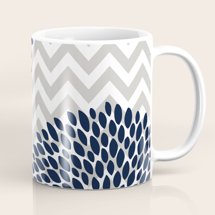 Chevron Floral Modern Navy And Grey Coffee Mug