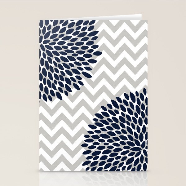 Chevron Floral Modern Navy And Grey Stationery Card