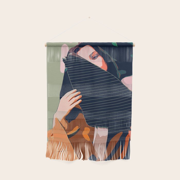Don'T Be Shy, Bohemian Woman Fashion Illustration, Eclectic Tropical Banana Leaves Feminism Wall Hanging