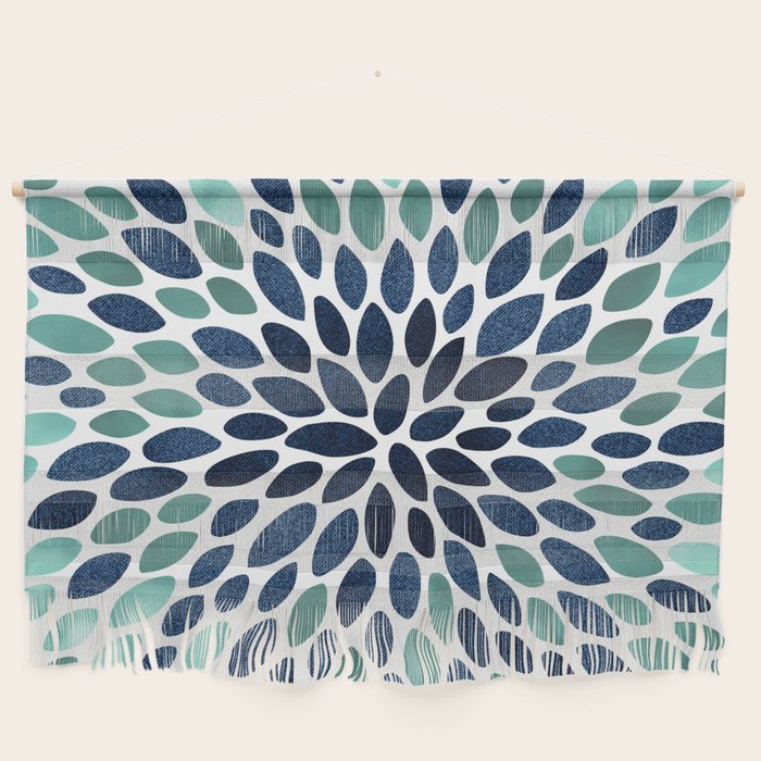 Flower Bloom, Aqua And Navy Wall Hanging