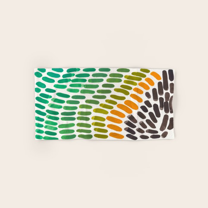 Yellow Teal Green Colorful Watercolor Abstract Organic Pattern Mid Century Modern Minimalist Playful Bath Towel