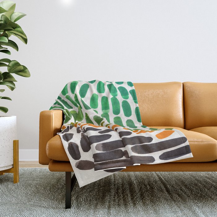 Yellow Teal Green Colorful Watercolor Abstract Organic Pattern Mid Century Modern Minimalist Playful Throw Blanket
