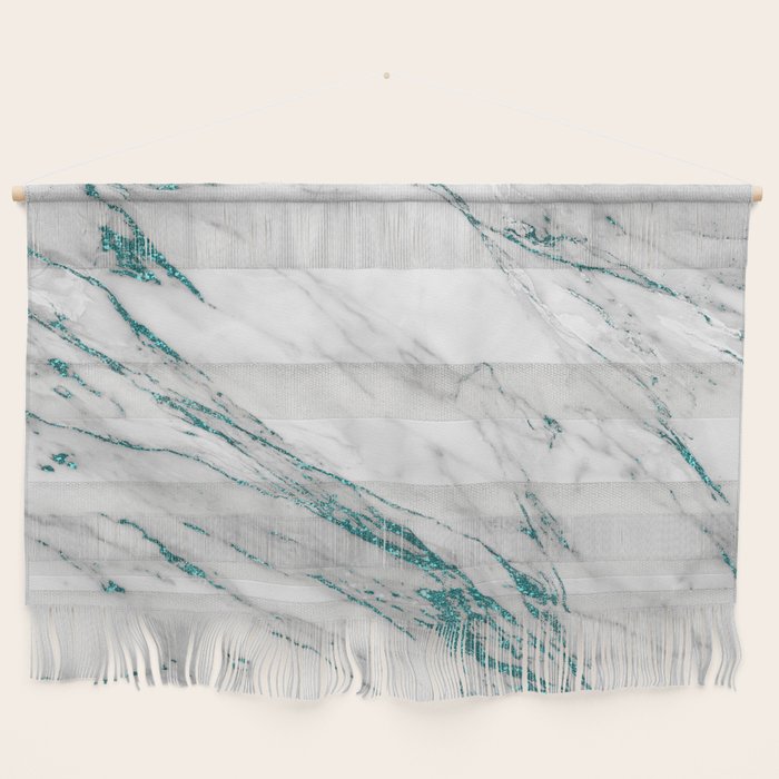 Gray Marble Aqua Teal Metallic Glitter Foil Style Wall Hanging