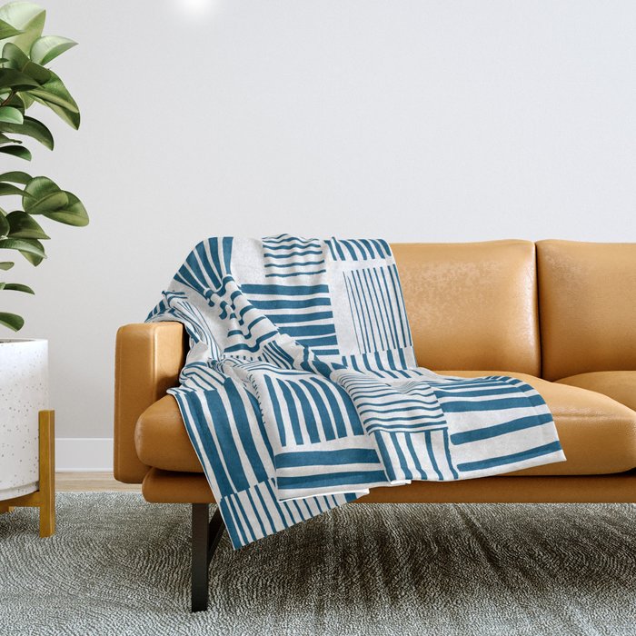 Torn Lines Abstract 03 White Blue Throw Blanket