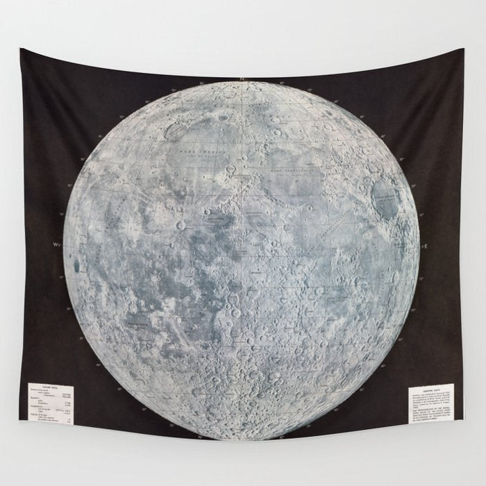 Vintage Lunar Moon Map, 1960s Wall Tapestry