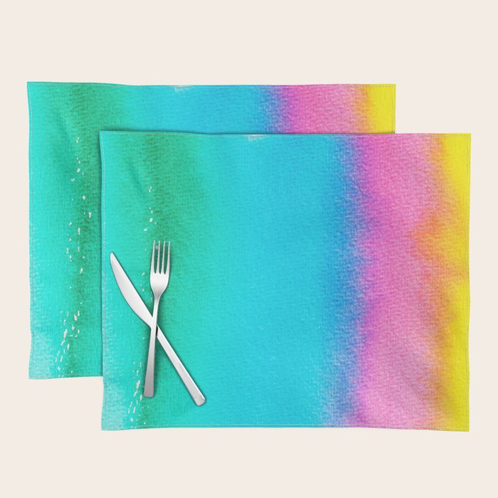 Rainbow, Watercolor Painting Abstract Colorful Fun, Urban Eclectic Contemporary Party Bohemian Placemat