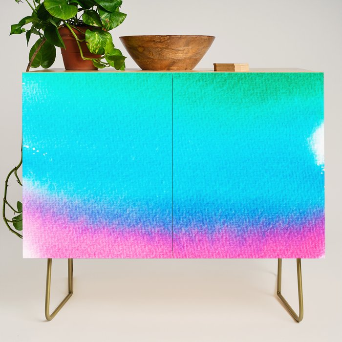 Rainbow, Watercolor Painting Abstract Colorful Fun, Urban Eclectic Contemporary Party Bohemian Credenza