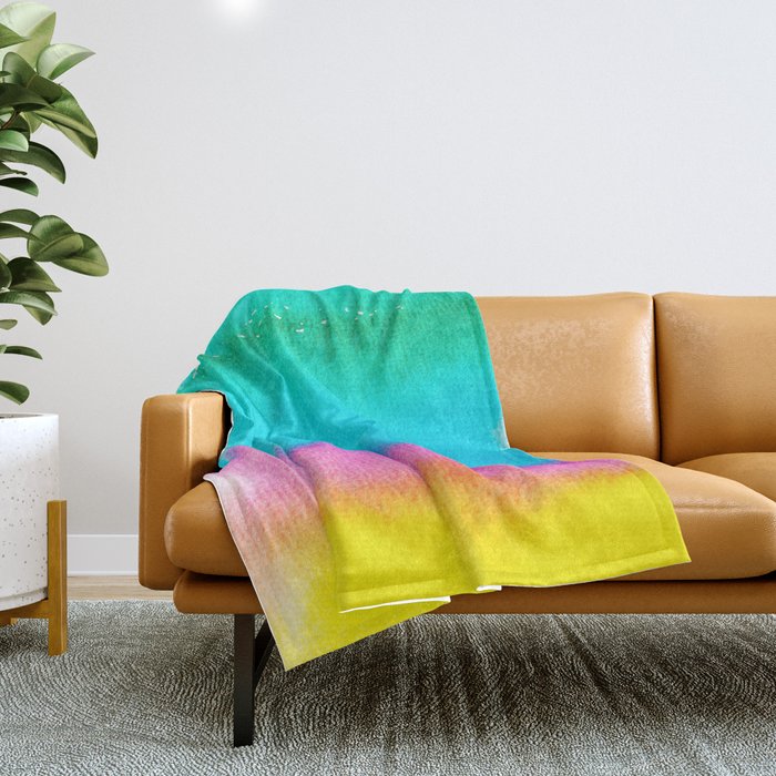 Rainbow, Watercolor Painting Abstract Colorful Fun, Urban Eclectic Contemporary Party Bohemian Throw Blanket