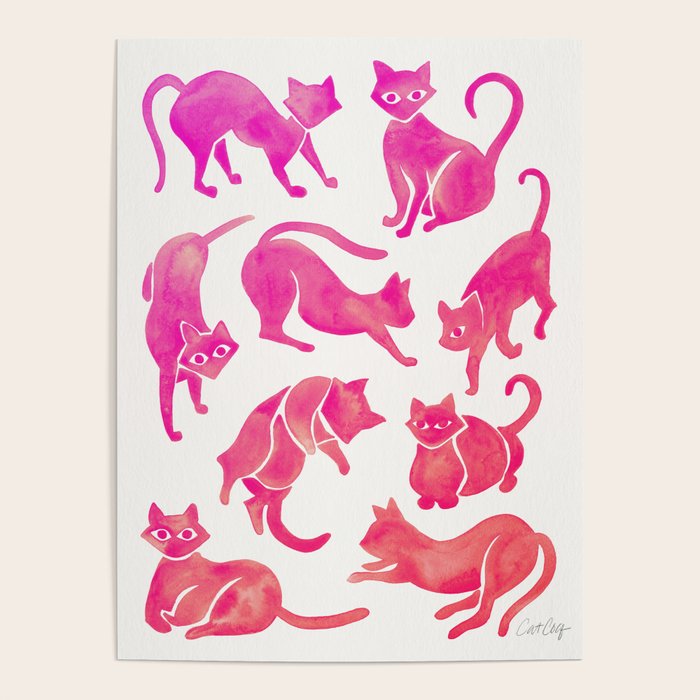 Cat Positions - Pink Ombrã© Palette Poster
