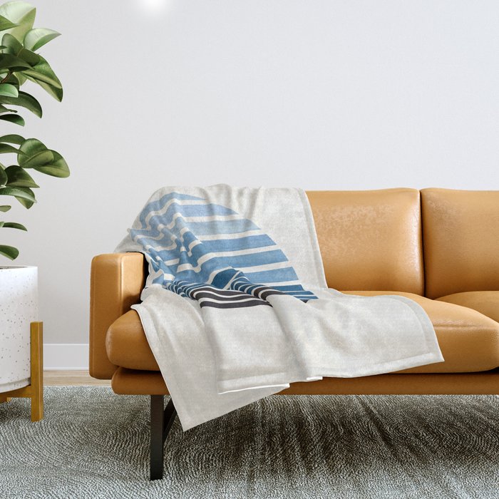 Green Blue Mid Century Modern Minimalist Scandinavian Colorful Stripes Geometric Pattern Round Circl Throw Blanket