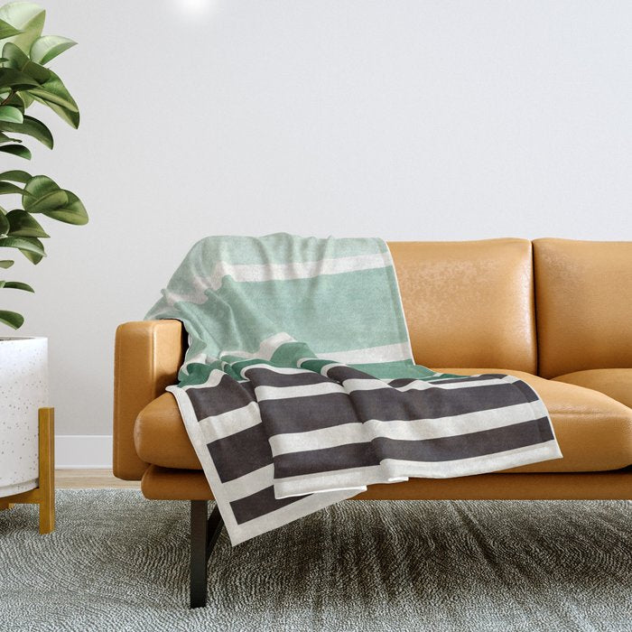 Deep Green Minimalist Watercolor Mid Century Staggered Stripes Rothko Color Block Geometric Art Throw Blanket