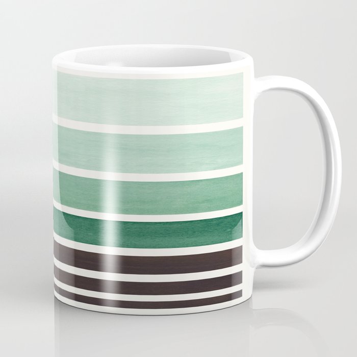 Deep Green Minimalist Watercolor Mid Century Staggered Stripes Rothko Color Block Geometric Art Coffee Mug