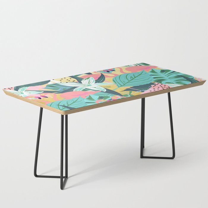 Flamingo Tropical, Colorful Modern Bohemian Eclectic Jungle Graphic Design, Blush Forest Gold Floral Coffee Table