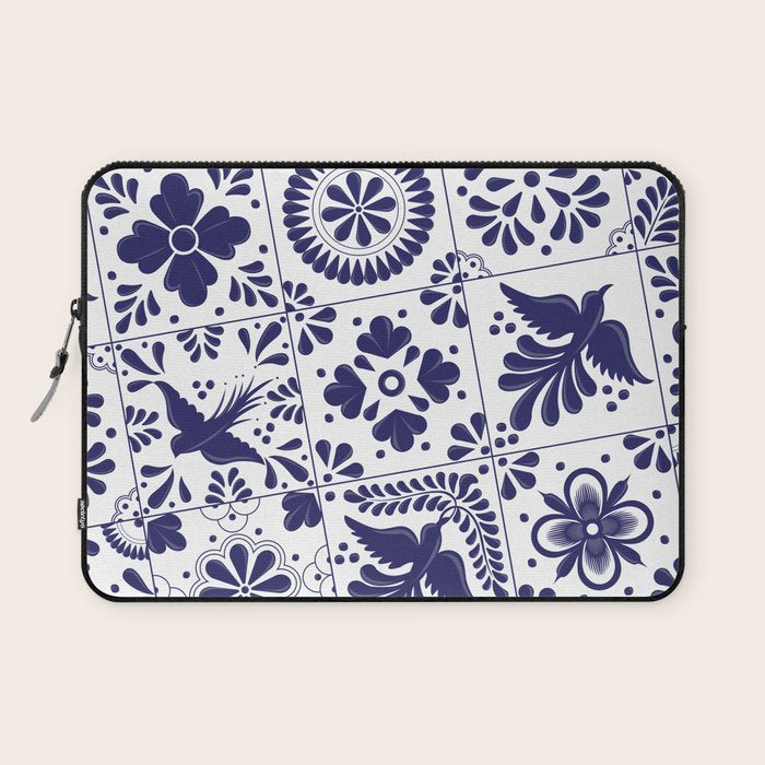 Mexican Talavera Blue Tiles Pattern By Akbaly Laptop Sleeve