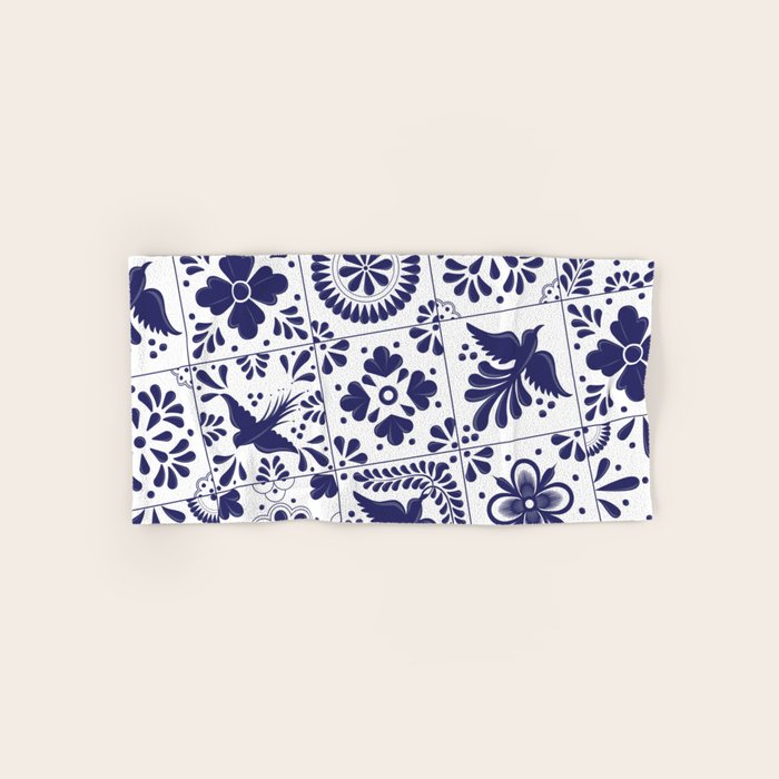 Mexican Talavera Blue Tiles Pattern By Akbaly Bath Towel