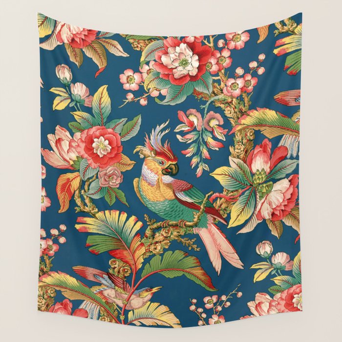 Antique French Chinoiserie In Blue Wall Tapestry