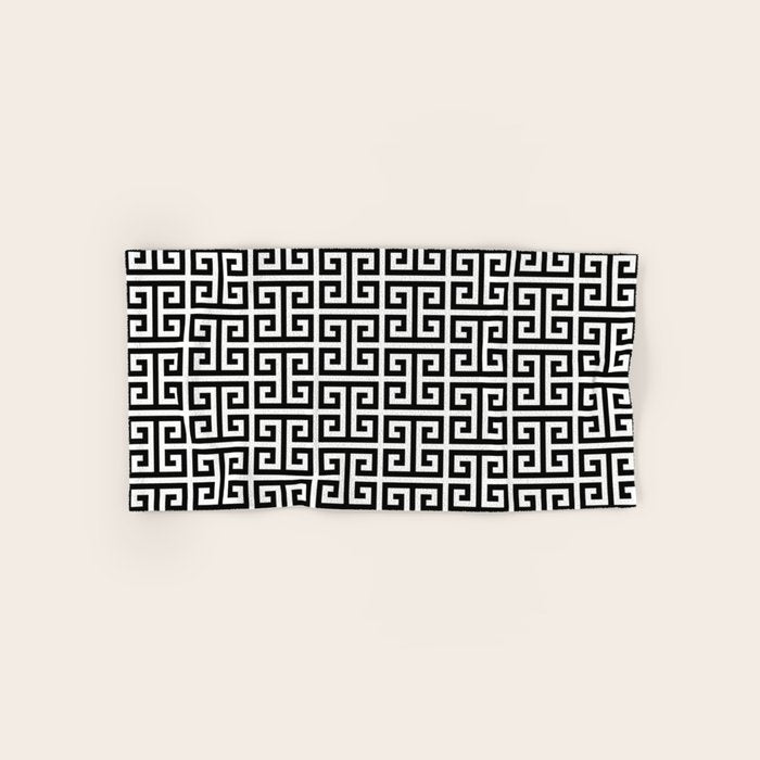 Black And White Greek Key Pattern Bath Towel