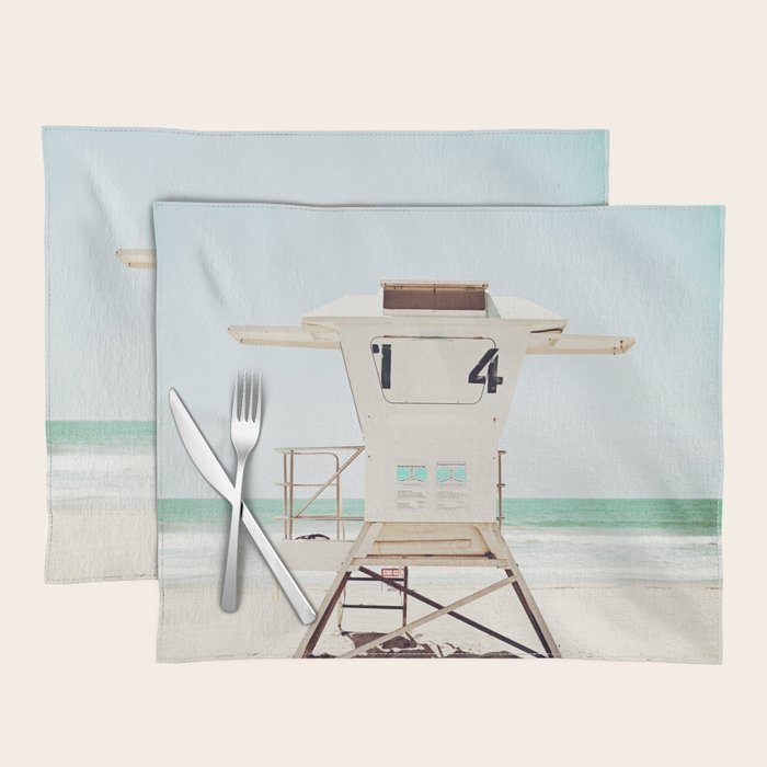 Lifeguard Stand, Beach Photography, San Diego California, Blue Aqua Seashore Ocean Summer Art Placemat
