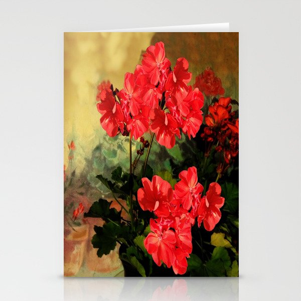 Decorative Red Geraniums  Floral Still Life Art Stationery Card