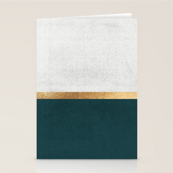 Deep Green, Gold And White Color Block Stationery Card