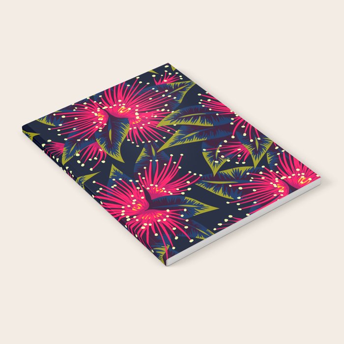 New Zealand Rata Floral Print (Night) Notebook
