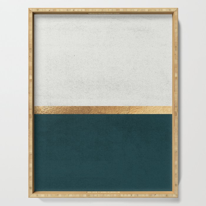 Deep Green, Gold And White Color Block Serving Tray