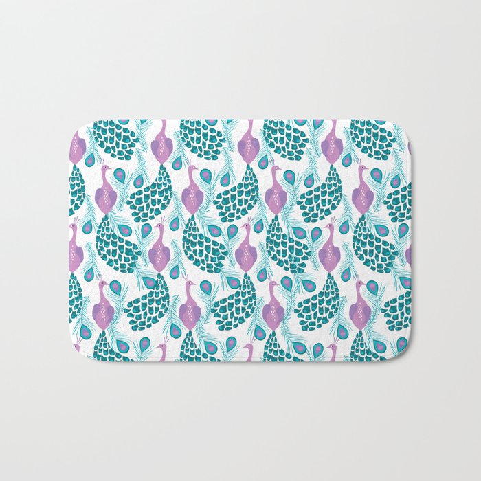 Peacock Pattern Cute Bird Nursery Minimal Home Decor Peacocks Plume Feathers Bath Mat
