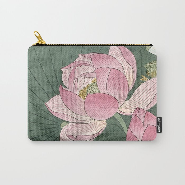 Flowering Lotus Flowers, Ohara Koson Carry All Pouch