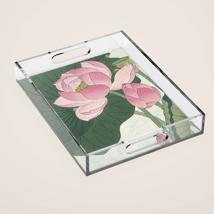 Flowering Lotus Flowers, Ohara Koson Acrylic Tray