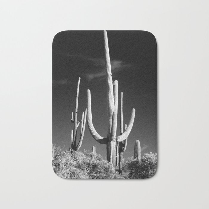 Black And White Saguaro Cactus Photo Bath Mat