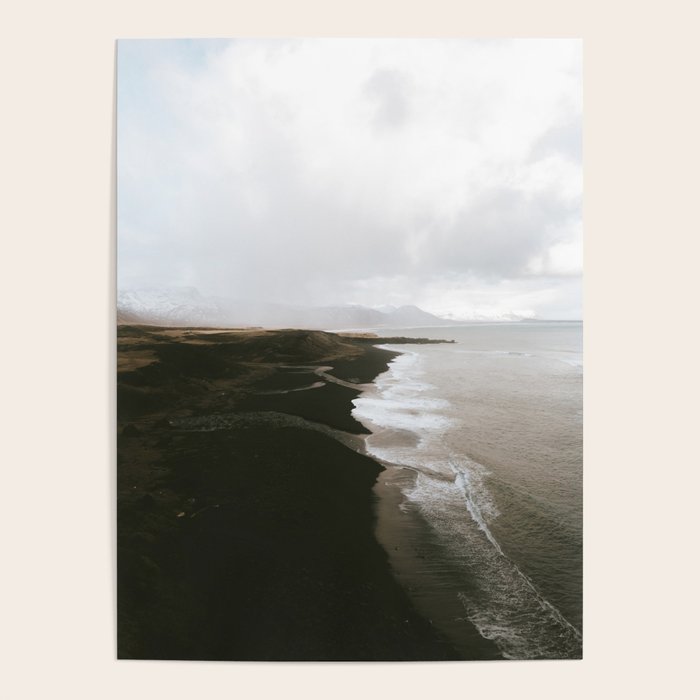 Moody Black Sand Beach In Iceland - Landscape Photography Poster