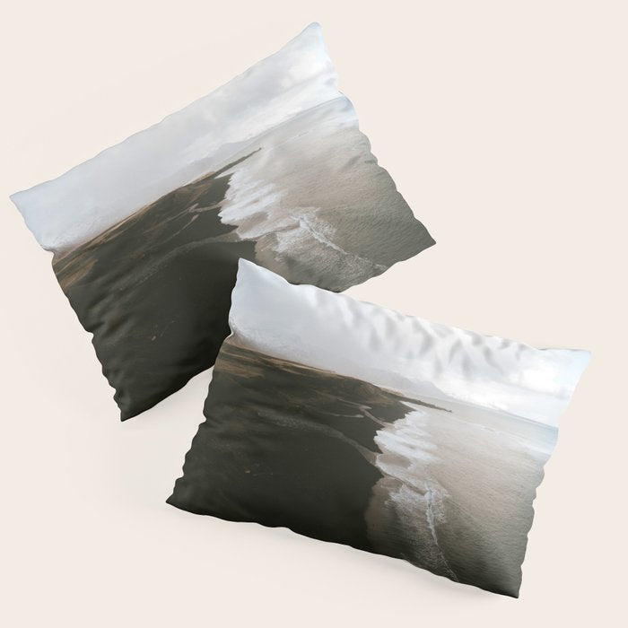Moody Black Sand Beach In Iceland - Landscape Photography Pillow Sham