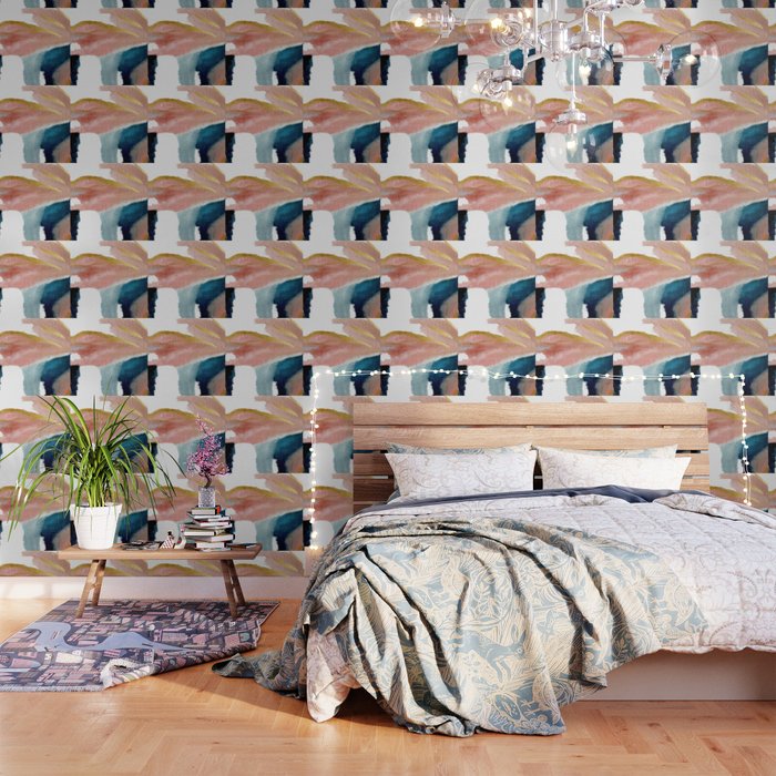Exhale: A Pretty, Minimal, Acrylic Piece In Pinks, Blues, And Gold Wallpaper
