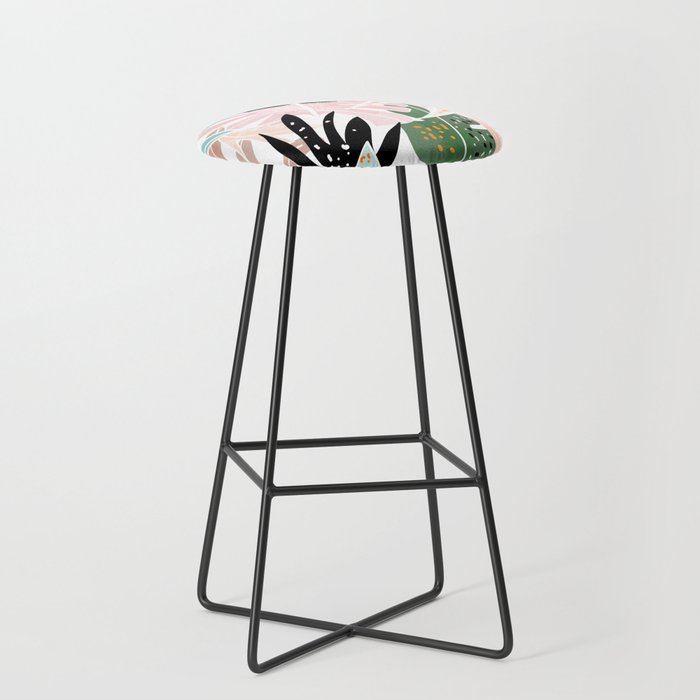 Veronica, Tropical Eclectic Bold Monstera Palm Illustration Nature Modern Colorful Jungle Stool
