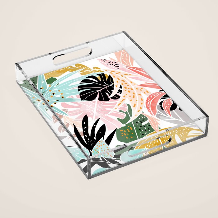 Veronica, Tropical Eclectic Bold Monstera Palm Illustration Nature Modern Colorful Jungle Acrylic Tray