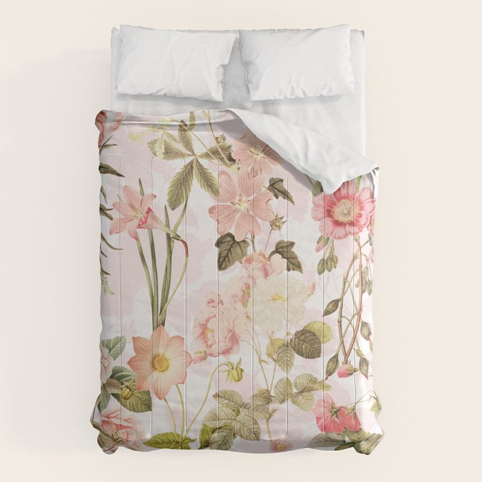 Vintage & Shabby Chic - Pink Sepia Summer Flowers Comforter