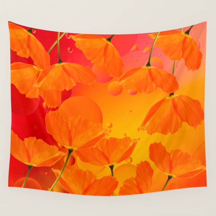 Poppy Flowers In Sunset Colors #Decor #Homestorie #Buyart Wall Tapestry