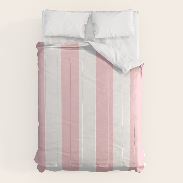 Large White And Light Millennial Pink Pastel Circus Tent Stripe Comforter