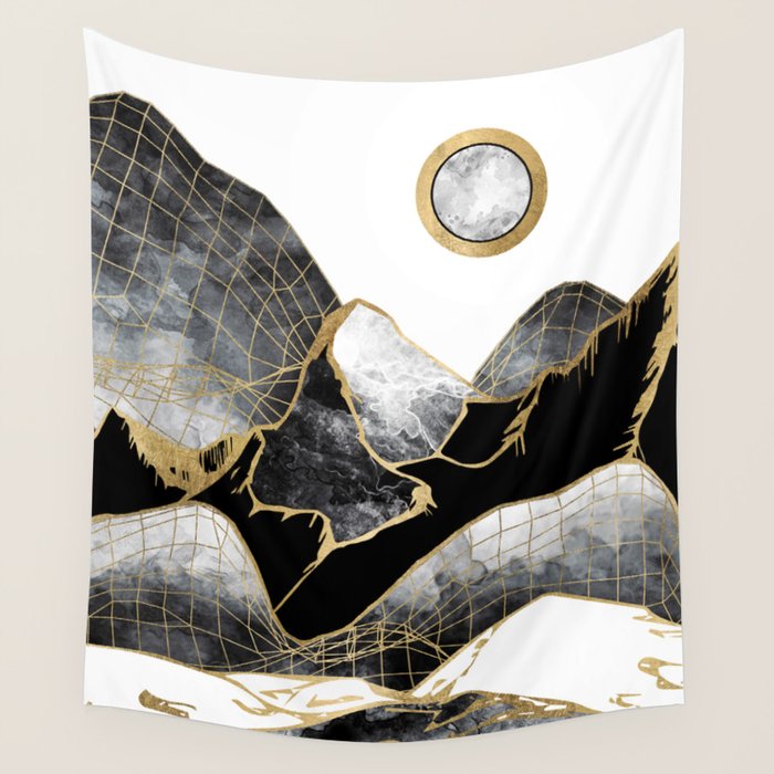 Minimal Black And Gold Mountains Wall Tapestry